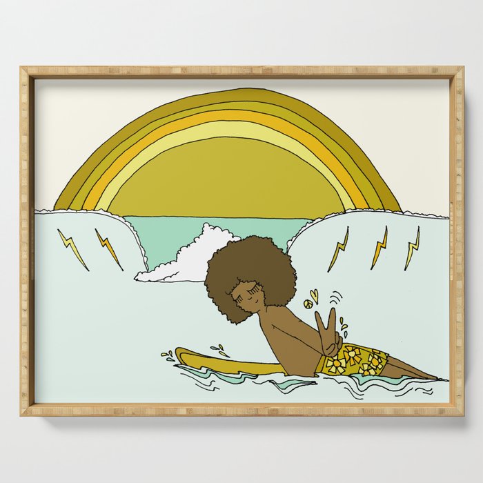"buttons" kaluhiokalani 70s surf legend // retro surf art by surfy birdy Serving Tray