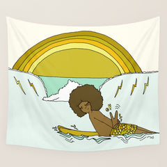 "buttons" kaluhiokalani 70s surf legend // retro surf art by surfy birdy Wall Tapestry