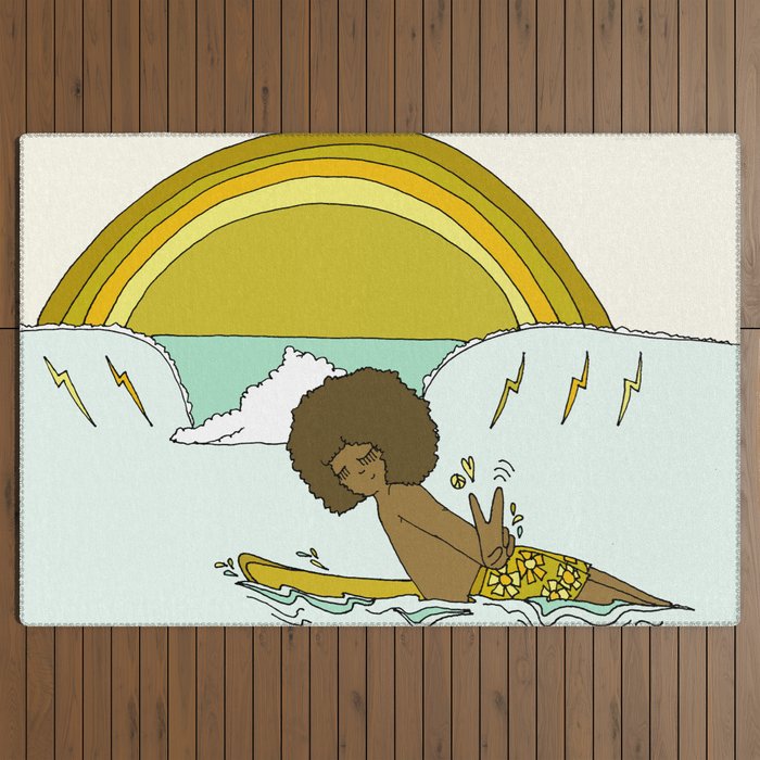 "buttons" kaluhiokalani 70s surf legend // retro surf art by surfy birdy Outdoor Rug