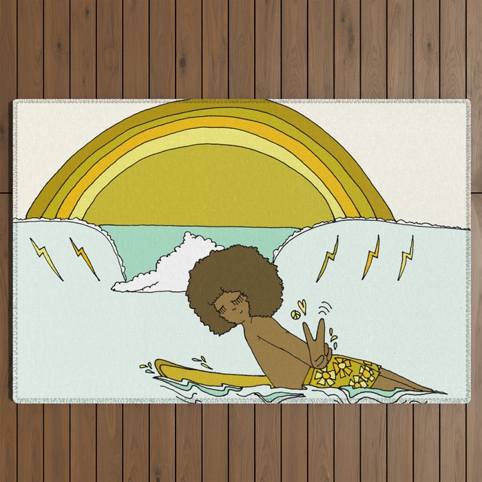 "buttons" kaluhiokalani 70s surf legend // retro surf art by surfy birdy Outdoor Rug