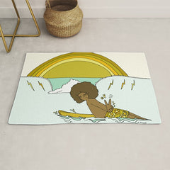 "buttons" kaluhiokalani 70s surf legend // retro surf art by surfy birdy Rug