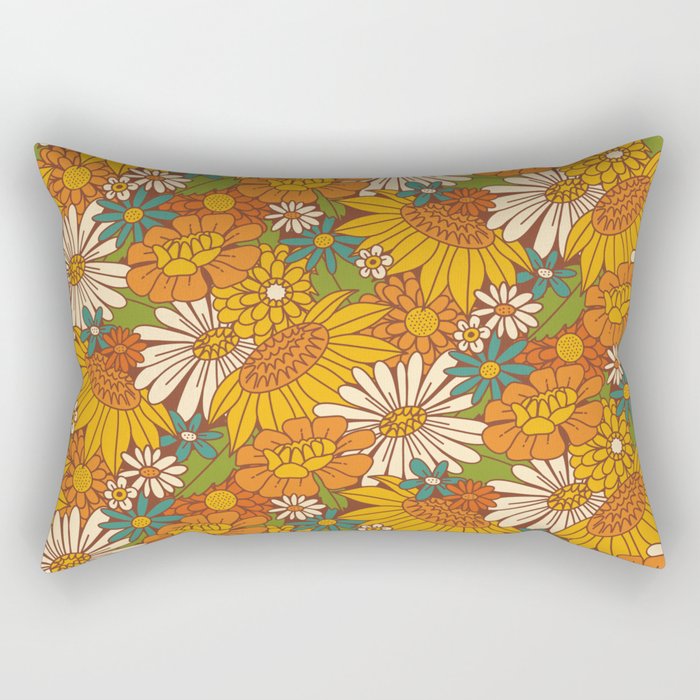 70s Retro Floral Rectangular Pillow