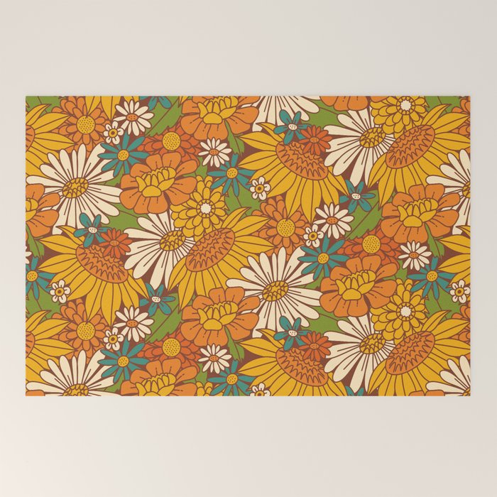 70s Retro Floral Welcome Mat