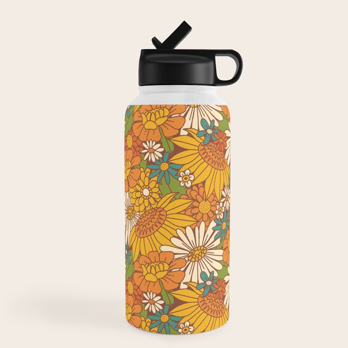 70s Retro Floral Water Bottle