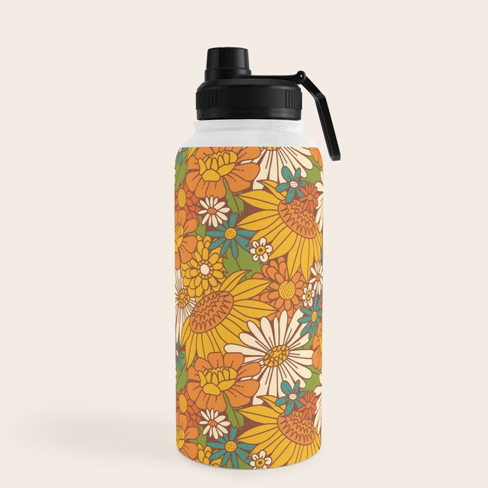 70s Retro Floral Water Bottle