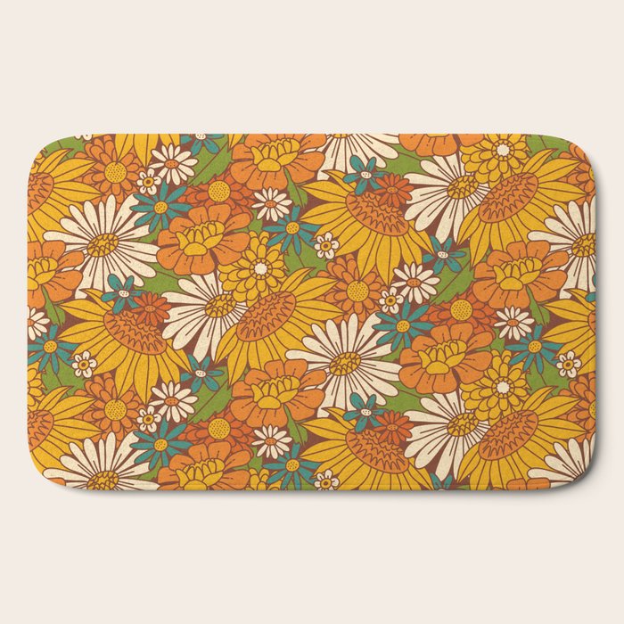 70s Retro Floral Bath Mat