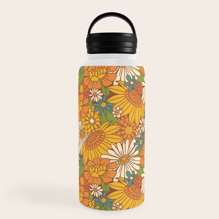 70s Retro Floral Water Bottle