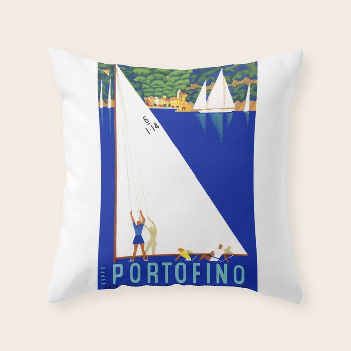 1941 PORTOFINO Italy Travel Poster Throw Pillow