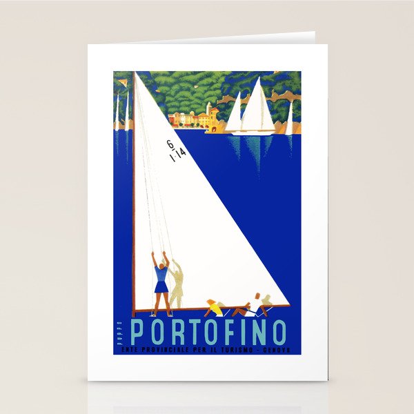 1941 PORTOFINO Italy Travel Poster Stationery Card