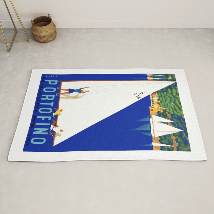 1941 PORTOFINO Italy Travel Poster Rug