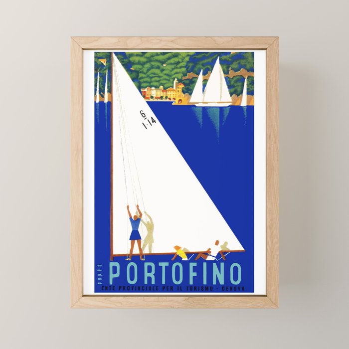 1941 PORTOFINO Italy Travel Poster Mini Art Print