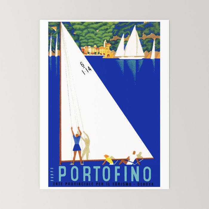 1941 PORTOFINO Italy Travel Poster Mini Art Print
