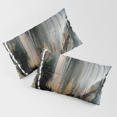 01025: a neutral abstract in gold, black, and white Pillow Sham