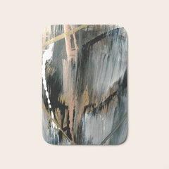 01025: a neutral abstract in gold, black, and white Bath Mat