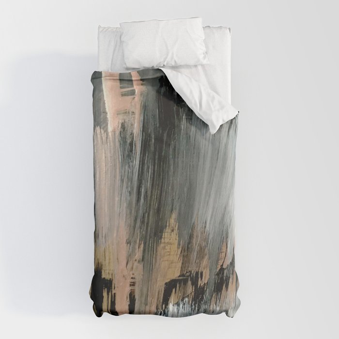 01025: a neutral abstract in gold, black, and white Duvet Cover