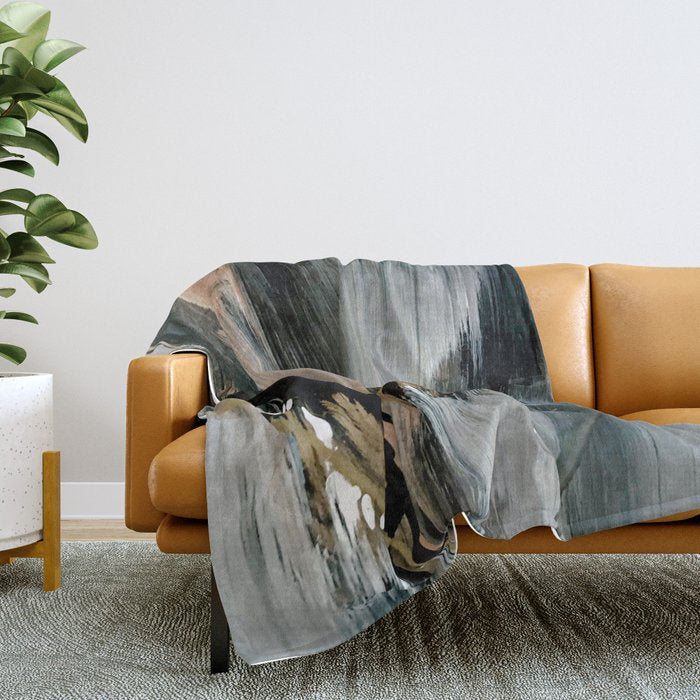 01025: a neutral abstract in gold, black, and white Throw Blanket