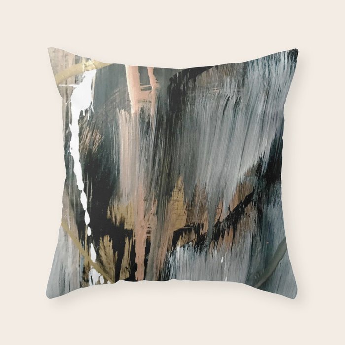 01025: a neutral abstract in gold, black, and white Throw Pillow