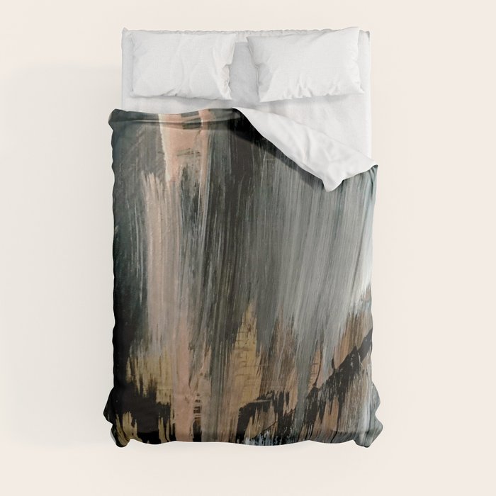 01025: a neutral abstract in gold, black, and white Duvet Cover