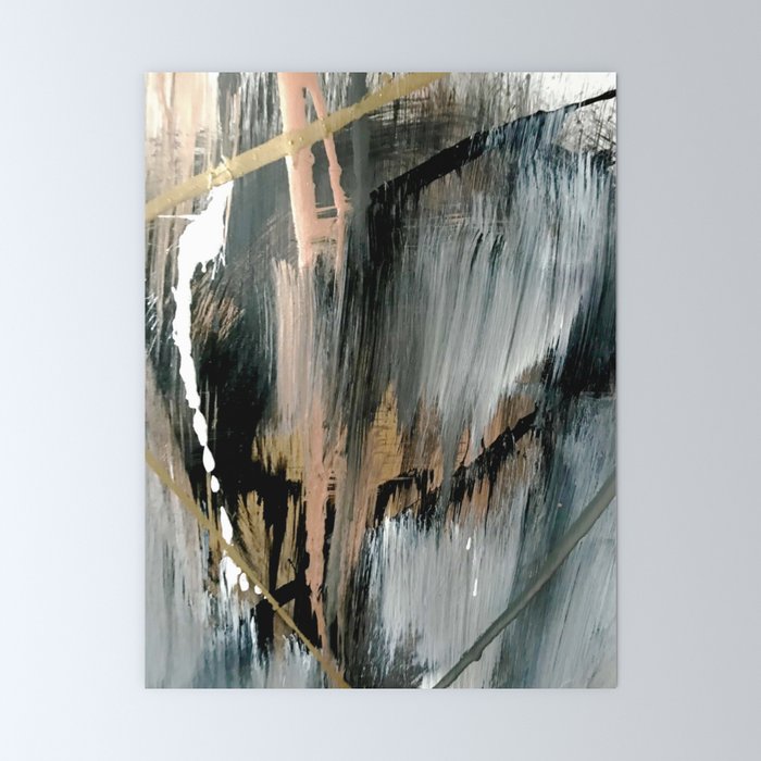01025: a neutral abstract in gold, black, and white Mini Art Print
