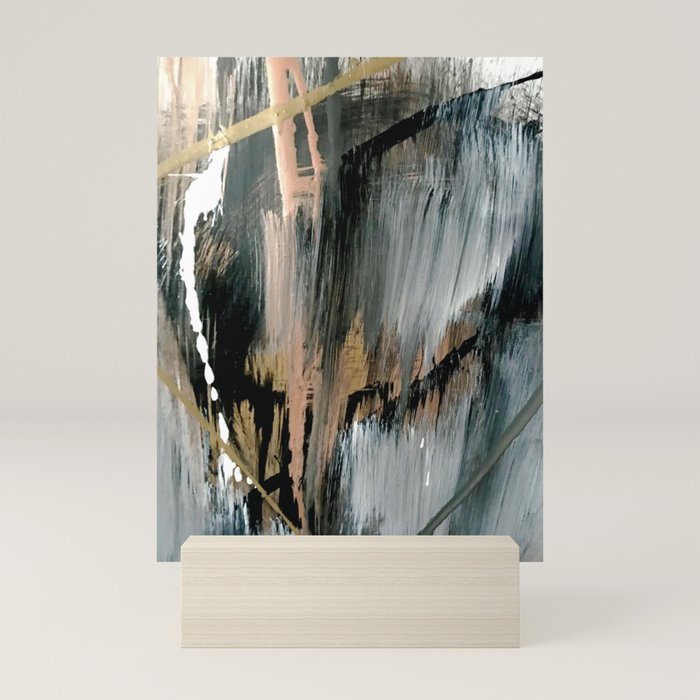 01025: a neutral abstract in gold, black, and white Mini Art Print