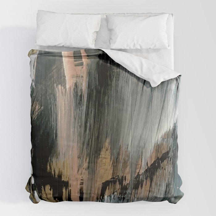 01025: a neutral abstract in gold, black, and white Comforter