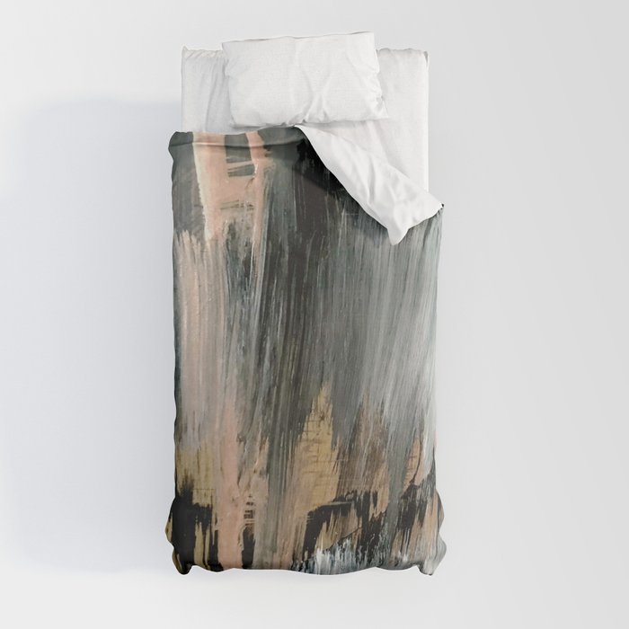 01025: a neutral abstract in gold, black, and white Duvet Cover