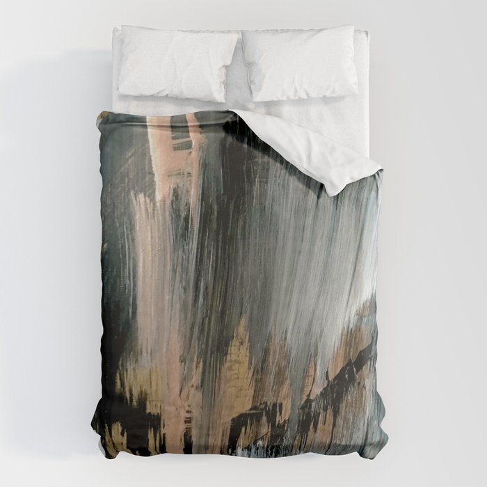 01025: a neutral abstract in gold, black, and white Duvet Cover