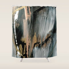 01025: a neutral abstract in gold, black, and white Shower Curtain