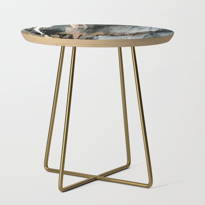 01025: a neutral abstract in gold, black, and white Side Table