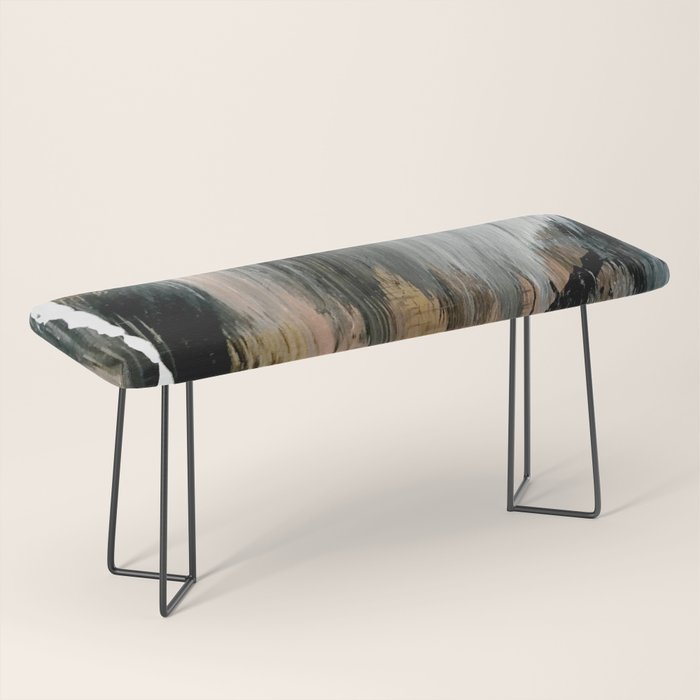 01025: a neutral abstract in gold, black, and white Bench