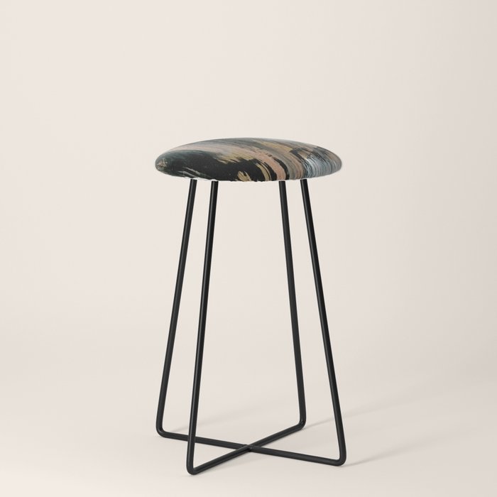 01025: a neutral abstract in gold, black, and white Stool