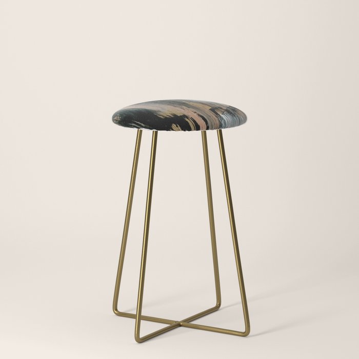 01025: a neutral abstract in gold, black, and white Stool