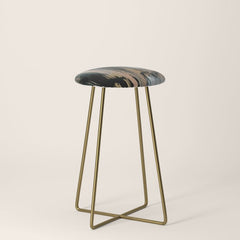 01025: a neutral abstract in gold, black, and white Stool