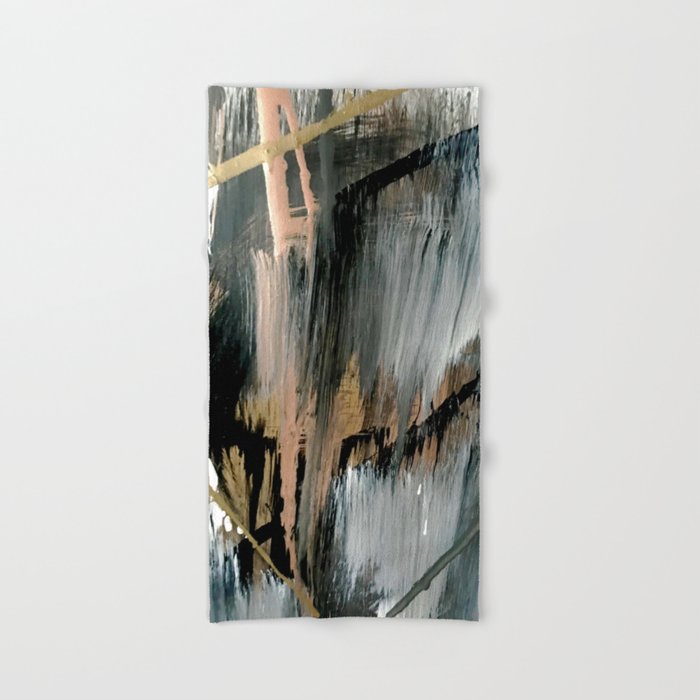 01025: a neutral abstract in gold, black, and white Bath Towel