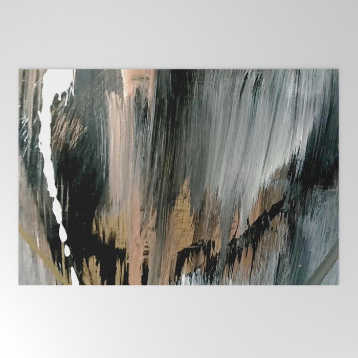 01025: a neutral abstract in gold, black, and white Welcome Mat