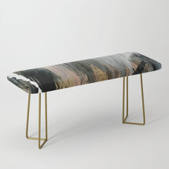 01025: a neutral abstract in gold, black, and white Bench