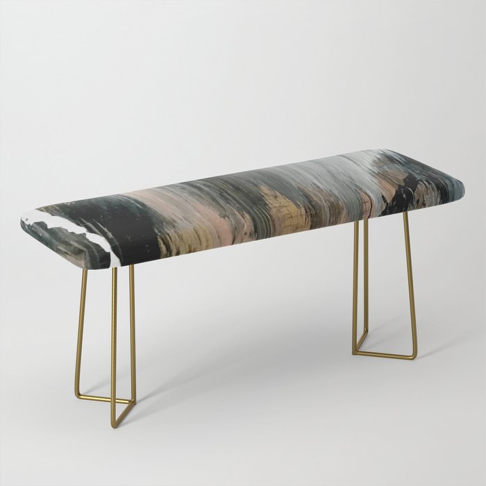 01025: a neutral abstract in gold, black, and white Bench