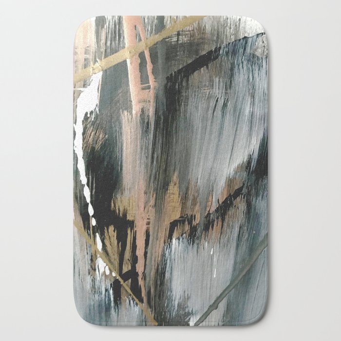 01025: a neutral abstract in gold, black, and white Bath Mat