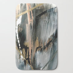 01025: a neutral abstract in gold, black, and white Bath Mat