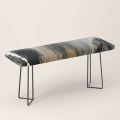 01025: a neutral abstract in gold, black, and white Bench