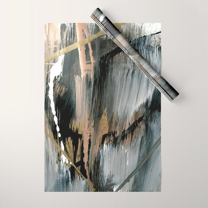 01025: a neutral abstract in gold, black, and white Wrapping Paper