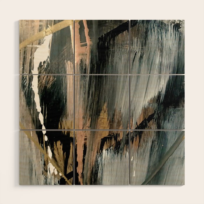01025: a neutral abstract in gold, black, and white Wood Wall Art