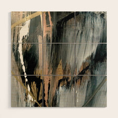 01025: a neutral abstract in gold, black, and white Wood Wall Art