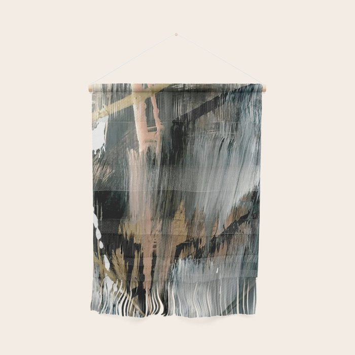01025: a neutral abstract in gold, black, and white Wall Hanging