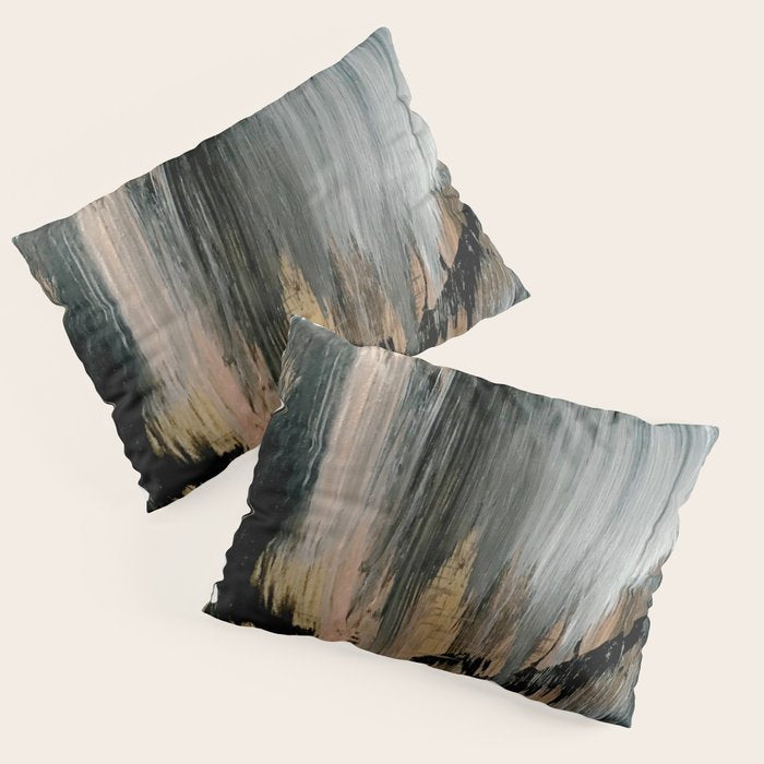 01025: a neutral abstract in gold, black, and white Pillow Sham