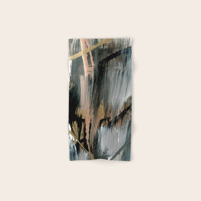 01025: a neutral abstract in gold, black, and white Bath Towel