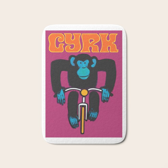 1968 CYRK Cycling Chimpanzee Polish Circus Poster Bath Mat