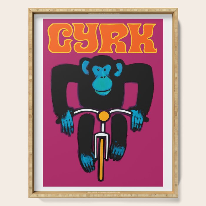 1968 CYRK Cycling Chimpanzee Polish Circus Poster Serving Tray