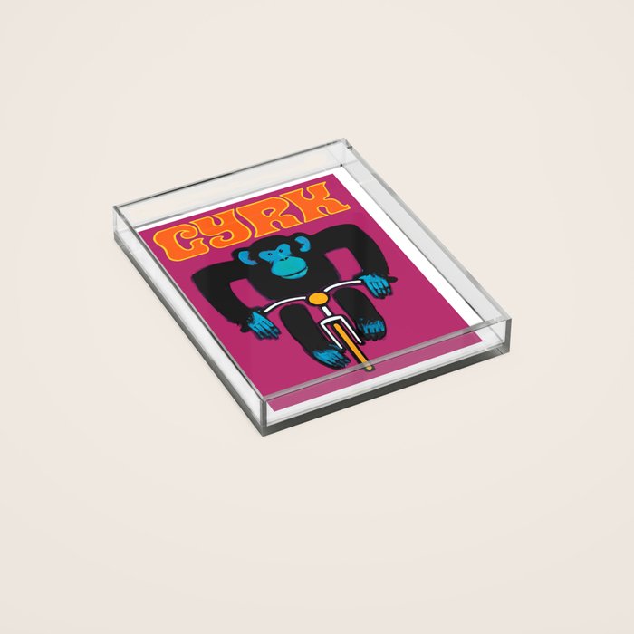 1968 CYRK Cycling Chimpanzee Polish Circus Poster Acrylic Tray