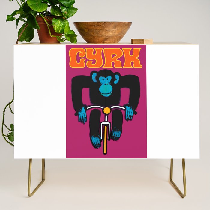 1968 CYRK Cycling Chimpanzee Polish Circus Poster Credenza